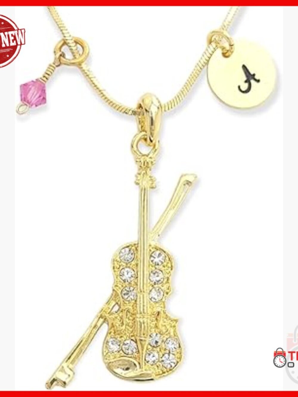 Gold Plated Initial Charm Necklace with Birthstone and Crystal Pendant